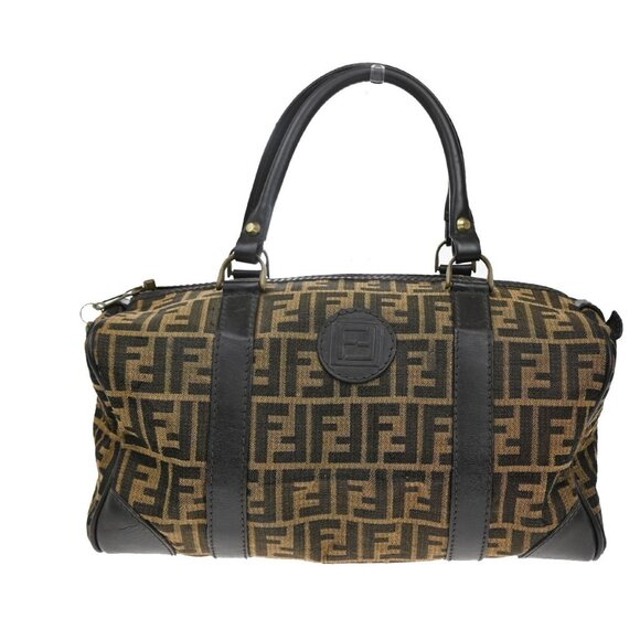 FENDI Logo Zucca Pattern Travel Hand Bag Canvas Leather Brown GHW Italy - Picture 1 of 5
